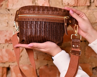 Handgemaakte leren Crazy Horse-heuptas: vintage crossbodytas