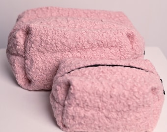 Bolsa de maquiagem Teddy Sherpa: bolsa de cosméticos de viagem de pelúcia