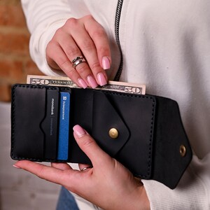 Cartera vintage de piel para mujer. Cartera tipo sobre de piel para ella. Cartera bonita minimalista pequeña. Cartera de piel para mujer