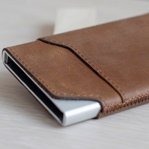 Billetera de cuero minimalista, billetera de tarjeta de crédito emergente, billetera de cuero, billetera de cuero delgada, clip de dinero