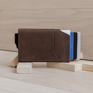 Cartera de cuero minimalista, Cartera de tarjeta de crédito emergente, Cartera de cuero, Cartera de cuero delgada, Clip de dinero
