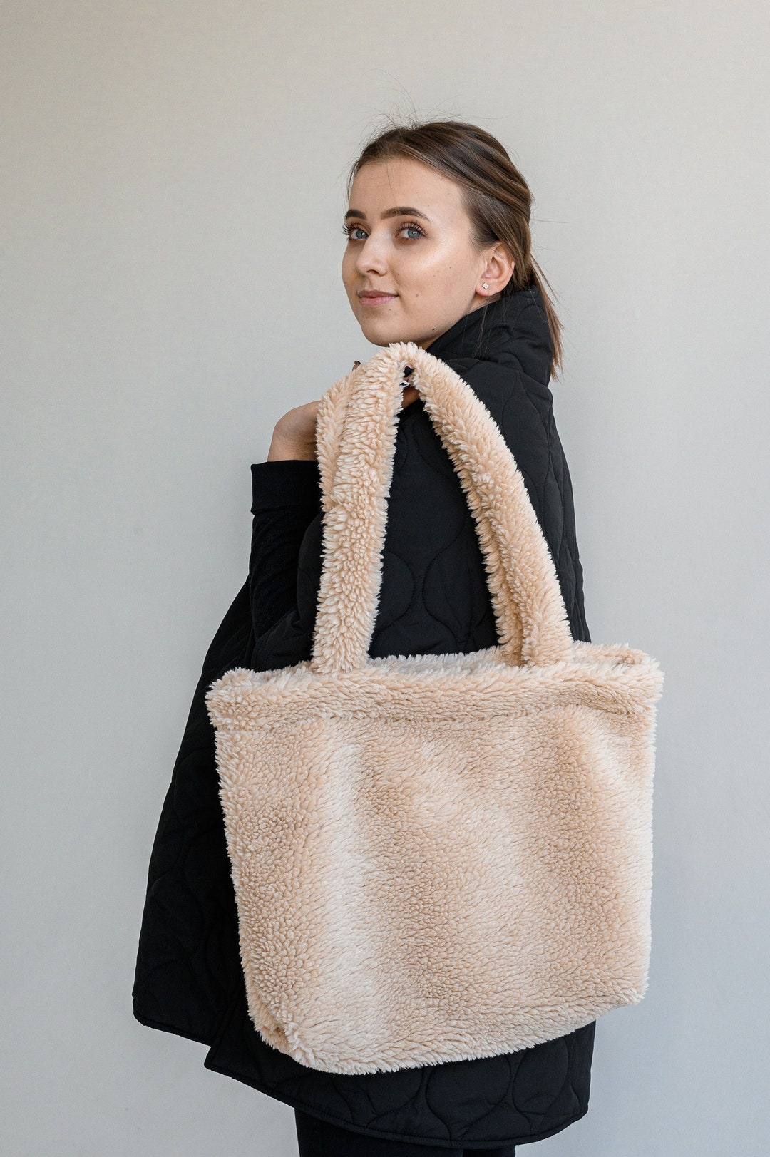 Sherpa Tote Bag, Fluffy Tote Bag, Shoulder Bag, Hand Bag, Travel Bag