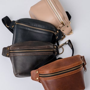Women Shoulder Vintage Leather Belly Waist bag. Leather Belly Crossbody Bag. Leather Fanny pack with Belt, Unisex Small Handbag image 1