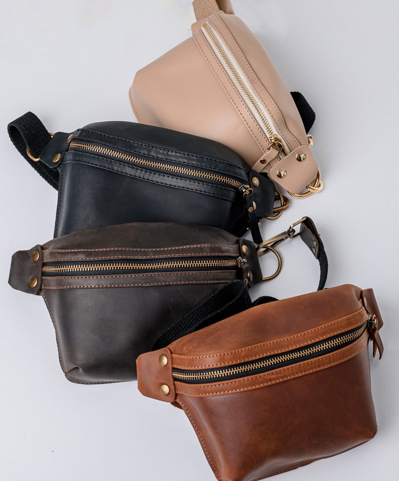 Women Shoulder Vintage Leather Belly Waist bag. Leather Belly Crossbody Bag. Leather Fanny pack with Belt, Unisex Small Handbag image 1
