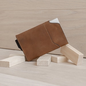 Cartera de cuero minimalista, cartera de tarjeta de crédito emergente, cartera de cuero, cartera de cuero delgada, clip de dinero
