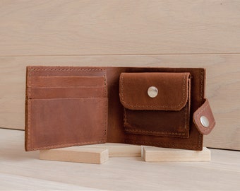 Cartera de piel delgada y minimalista para hombre. Bonita cartera plegable para mujer. Cartera hecha a mano de cuero vintage. cartera de cuero para mujer