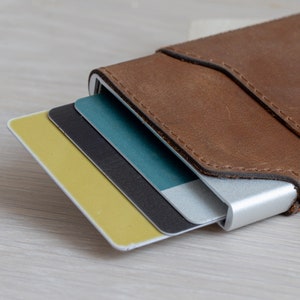 Cartera de cuero minimalista, cartera de tarjeta de crédito emergente, cartera de cuero, cartera de cuero delgada, clip de dinero, titular de la tarjeta