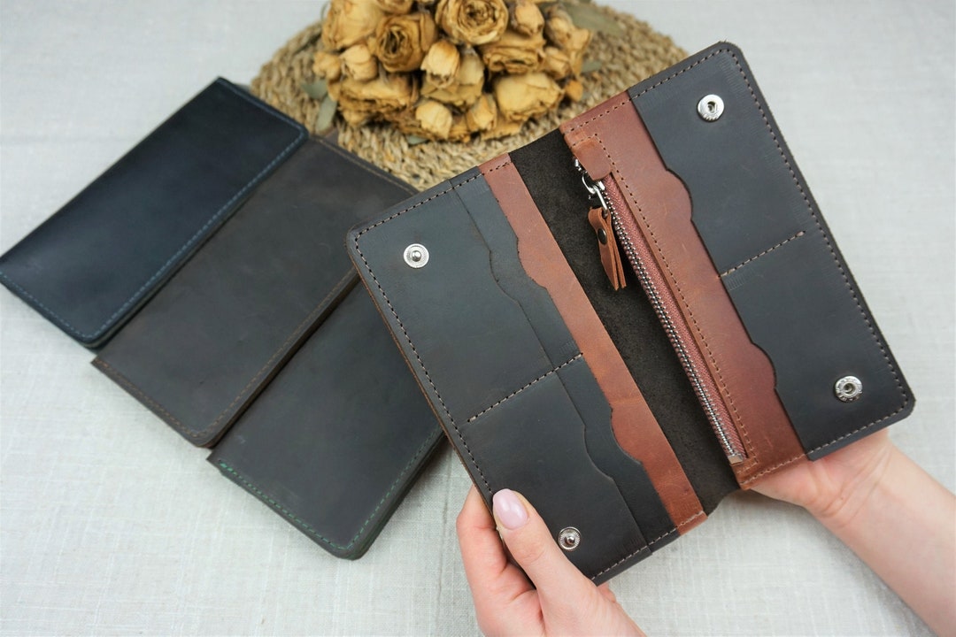 Leather Women's Slim Wallet. Minimalist Wallet for Her. Vintage Fancy