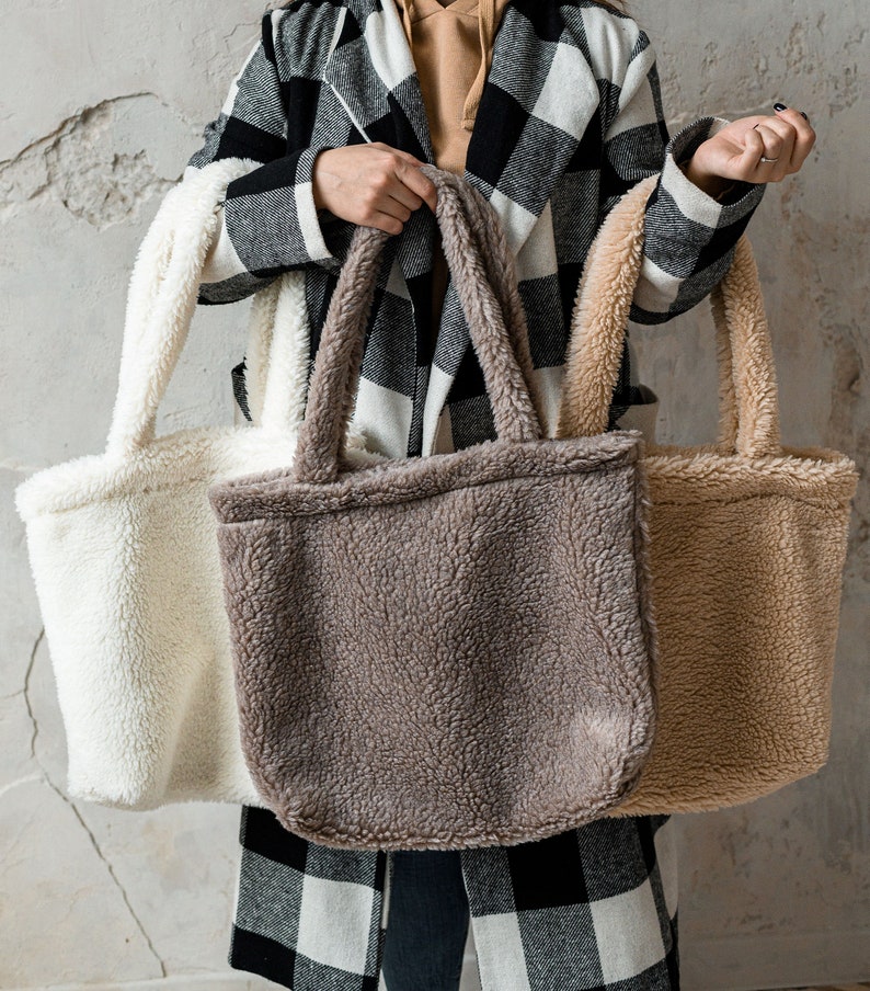 Sherpa Tote Bag Fluffy Tote Bag Shoulder Bag Hand Bag Etsy