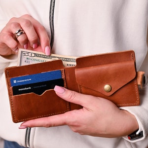Cartera de cuero unisex minimalista, Cartera de mujer de cuero pequeña, Mini cartera, Cartera de cuero hombres, Cartera de cuero pequeña de mujer, Día del Padre