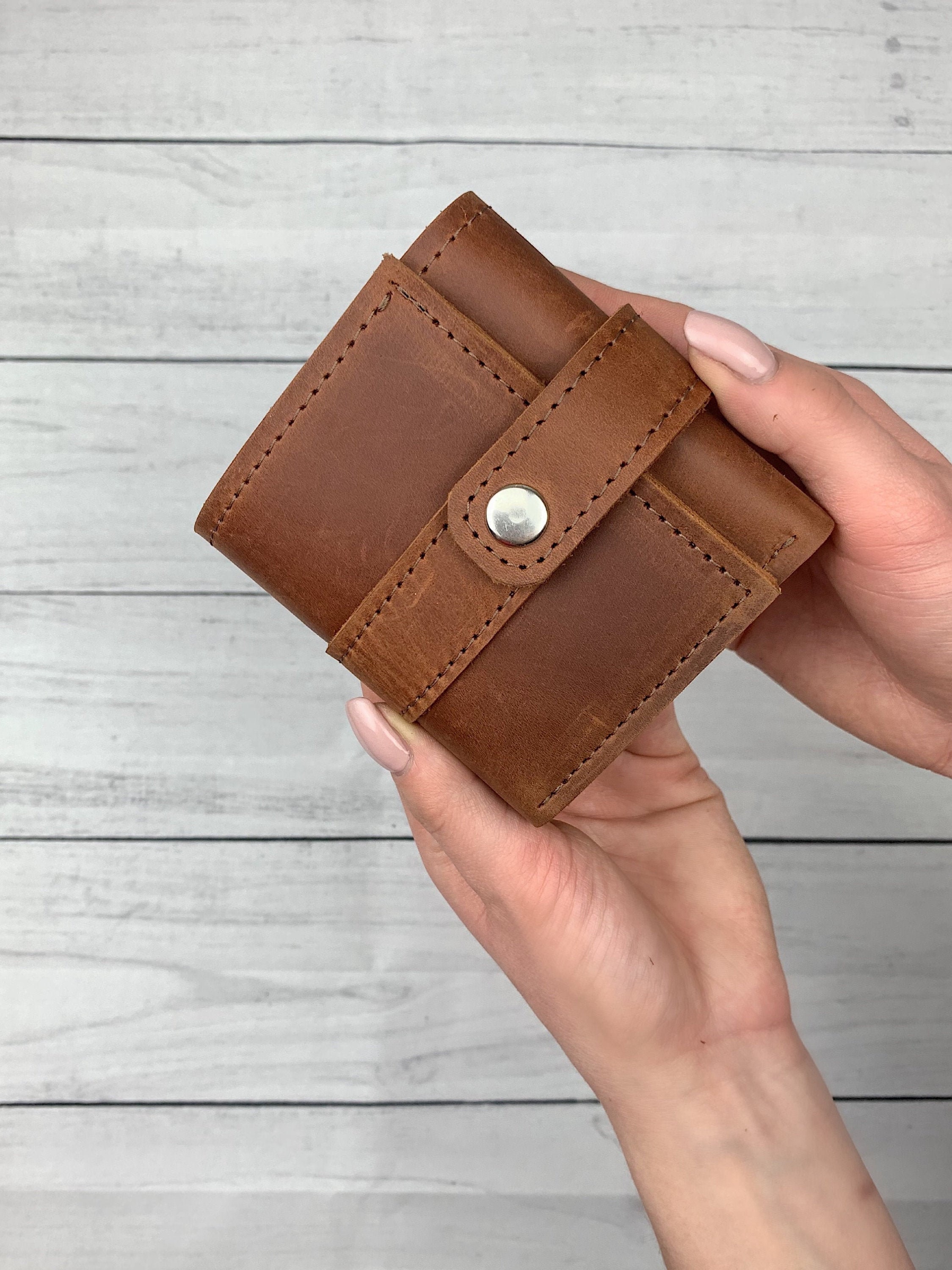 Small Grande Tan Trifold Wallet in Genuine Leather Handmade Multi