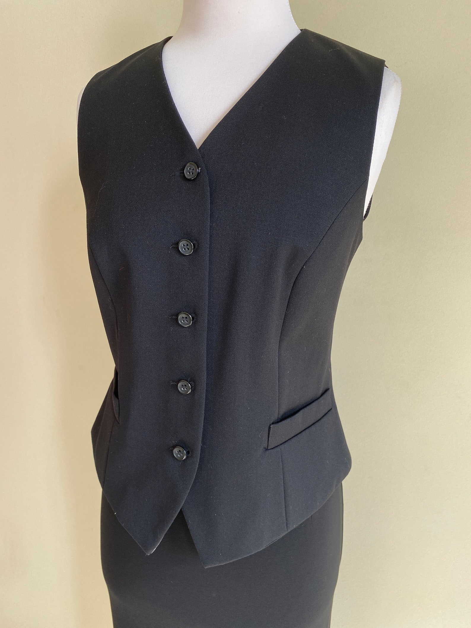 VINTAGE 80s 90s Black Waist Coat with Pockets Fully Lined Vest | Etsy