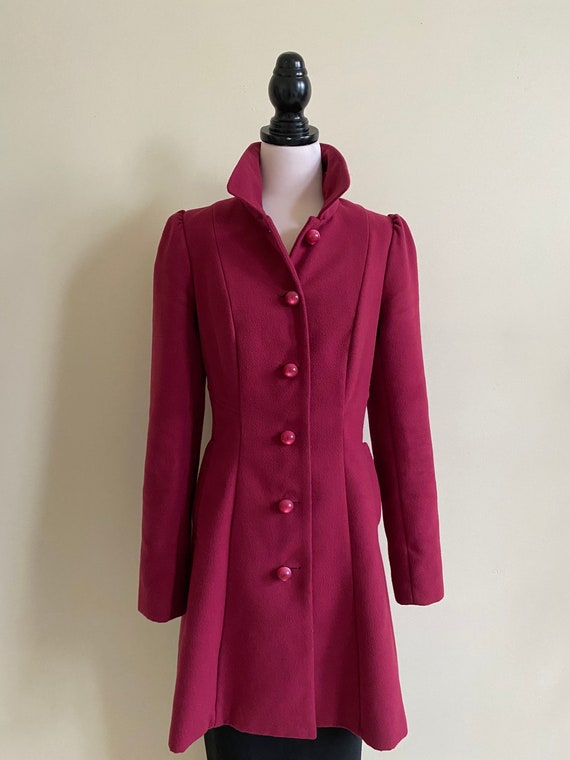 VINTAGE 50s Style Pink Maroon Coat Floral Lining F
