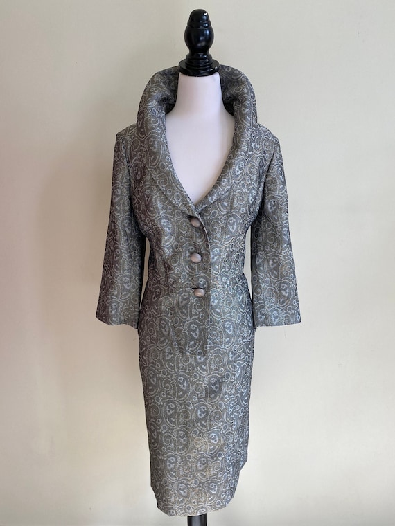 VINTAGE 90s Designer Silver Grey Gold Metallic Sta