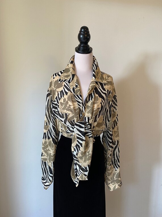 VINTAGE Silky Satin Zebra Animal Print Floral Whit