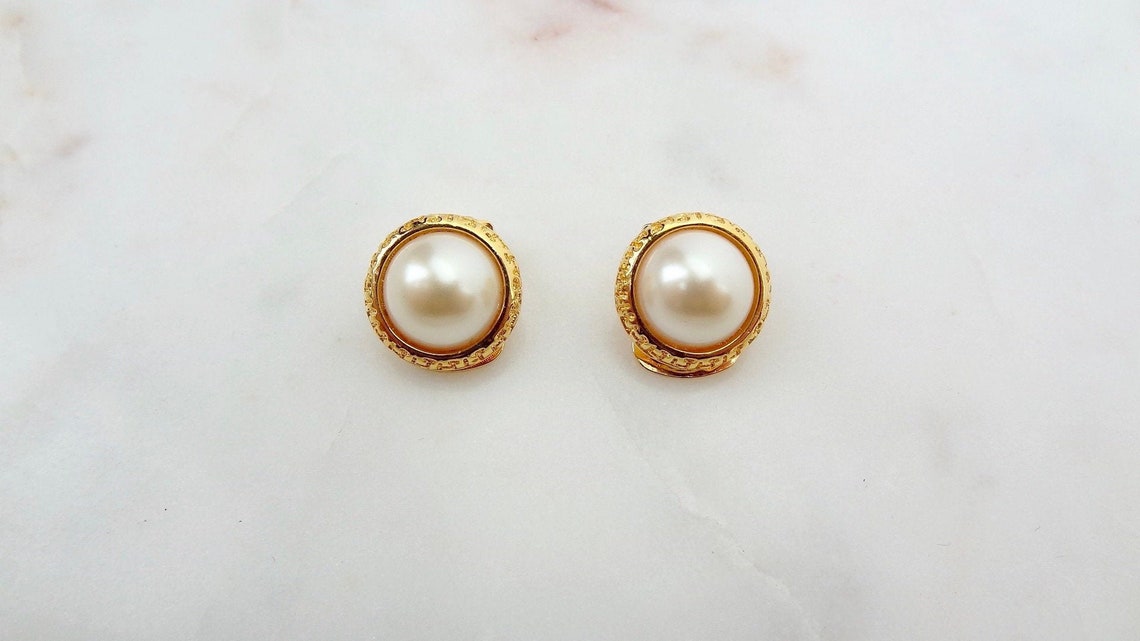 VINTAGE OROTON Gold Plated Faux Pearl Clip On Stud Earrings Etsy