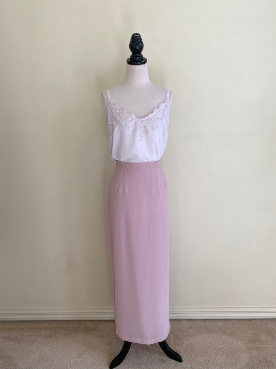VINTAGE 90s Designer Maxi Skirt Pink High Waisted