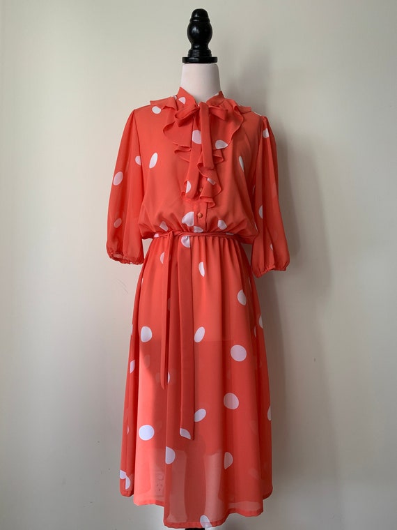 Vintage Designer Norman Hartnell Melon Polkadot Fr