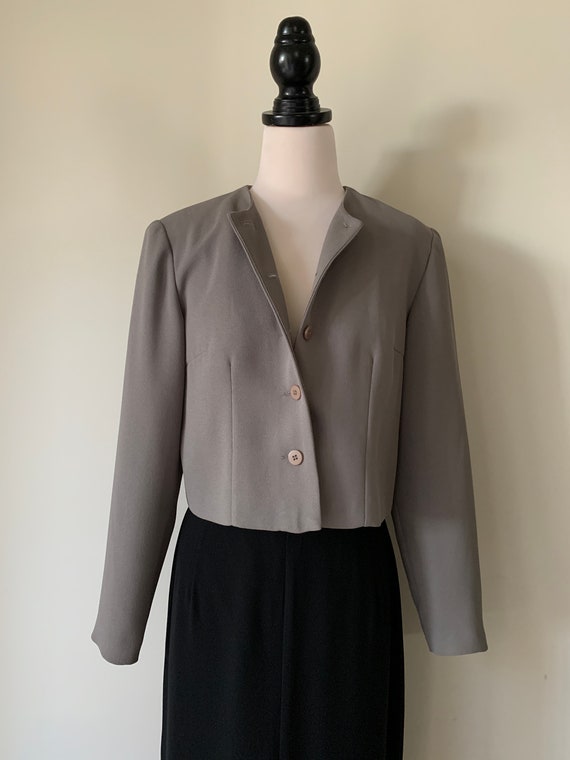 VINTAGE Chanel-Style 90s Charcoal Grey Cropped Jac