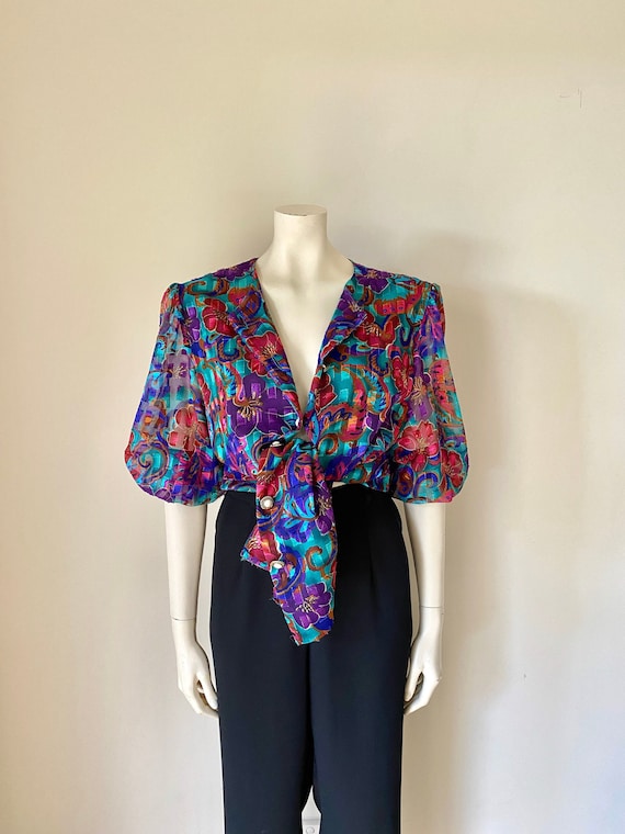 VINTAGE 80s-Designer Retro Multi Colour Puffy Slee