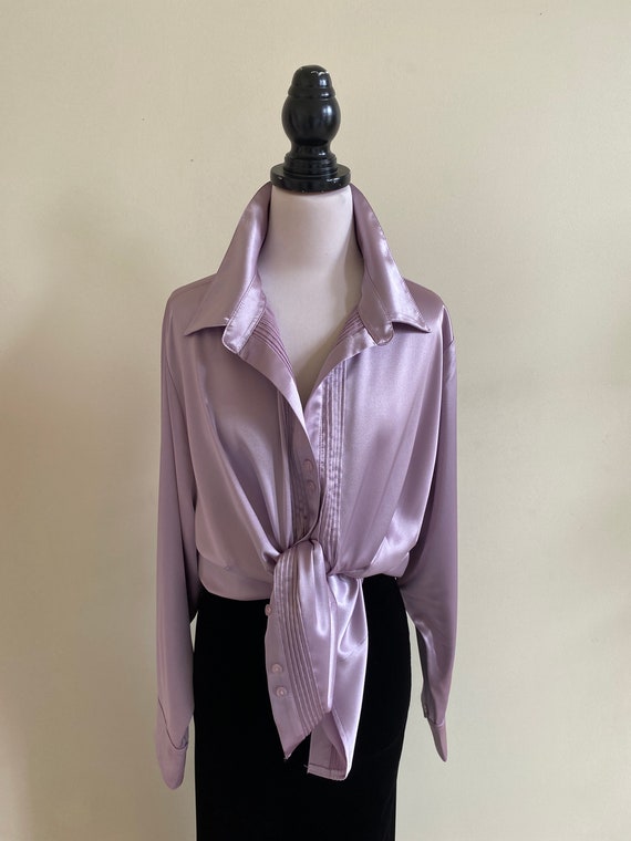 VINTAGE Purple Satin Oversized Statement Button Up