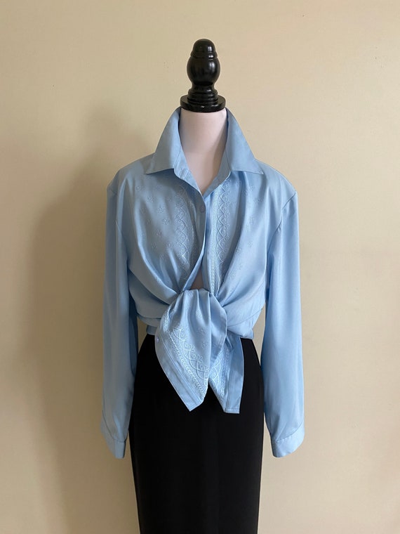 VINTAGE Blue Long Sleeve Embroidered Shirt with Pa