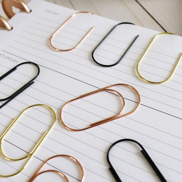 Extra Wide Jumbo Planner Paper Clips | Large PAPERCLIP - Black - Rose Gold - Gold  | Planner Accessories  | Bookmarks Cute | 2 clips