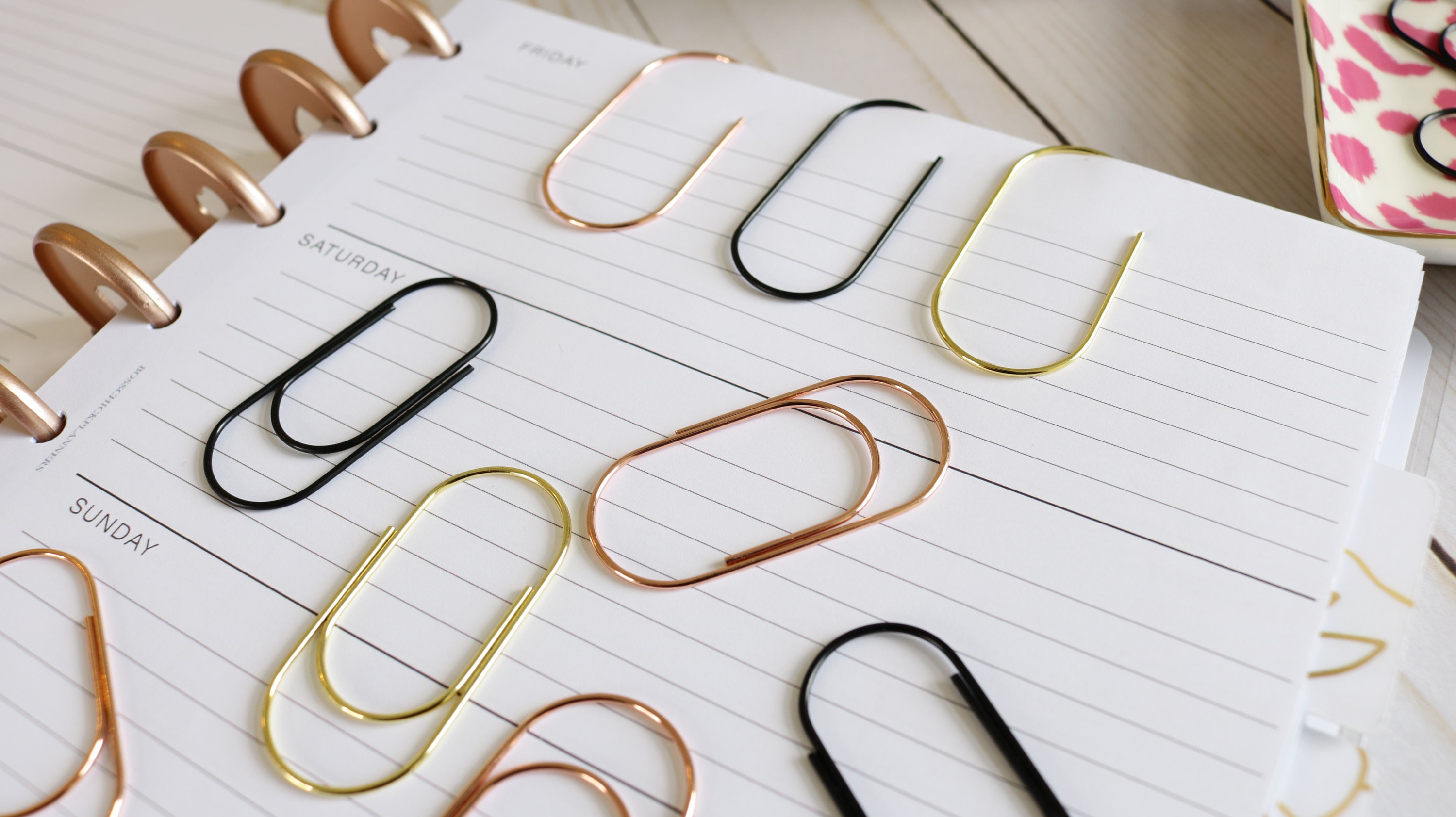 Extra Wide Jumbo Planner Paper Clips | Large PAPERCLIP - Black - Rose Gold - Gold  | Planner Accessories  | Bookmarks Cute | 2 clips