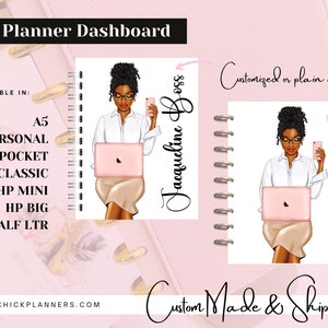 African American Boss Chick Planner Dashboard, HP Planner Covers, Agenda Inserts - Boss Babe A5 6 Ring  8 Disc Pocket Planners
