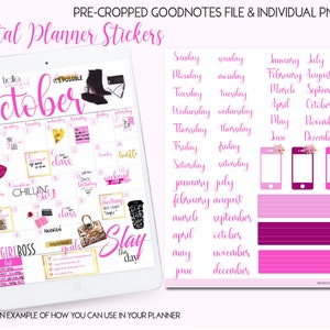 Boss Chick Planners のピンク プランナー エッセンシャル コレクション | デジタル ステッカー | Goodnotes | デジタル ジャーナル デジタル ノートブック ステッカー
