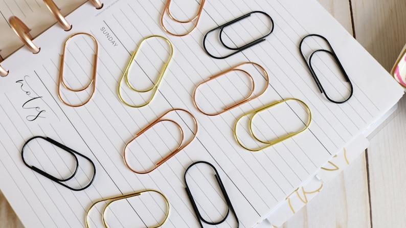 Extra Wide Jumbo Planner Paper Clips | Large PAPERCLIP - Black - Rose Gold - Gold | Planner Accessories | Bookmarks Cute | 2 clips image 4