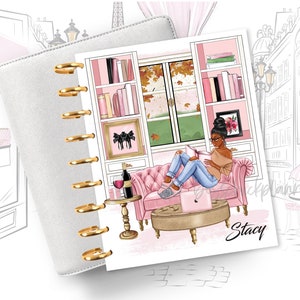 Reading Women Planner Dashboard Covers, Personalized Cover, Happy Planner Covers, Agenda Inserts, African American Personalized Dashboards