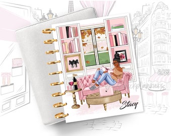 Reading Women Planner Dashboard Covers, Personalized Cover, Happy Planner Covers, Agenda Inserts, African American Personalized Dashboards