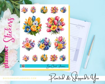 Lovely Flowers Sticker Sheet. Flower Themed planner stickers for agendas, notebook and planners