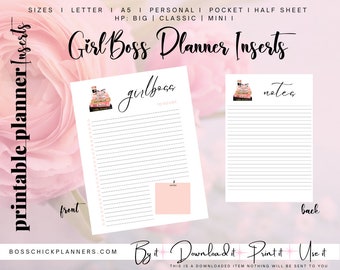 Feuilles de planificateur imprimables | Girl Boss Lady To Do List | | A5 | classique Gros | | personnelles Mini | | de poche  Demi-lettre - Imprimer et utiliser