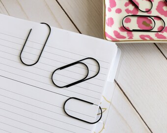 Black Extra Wide Jumbo Planner Paper Clips | Large PAPERCLIP -  Black   | Planner Accessories  | Bookmarks Cute