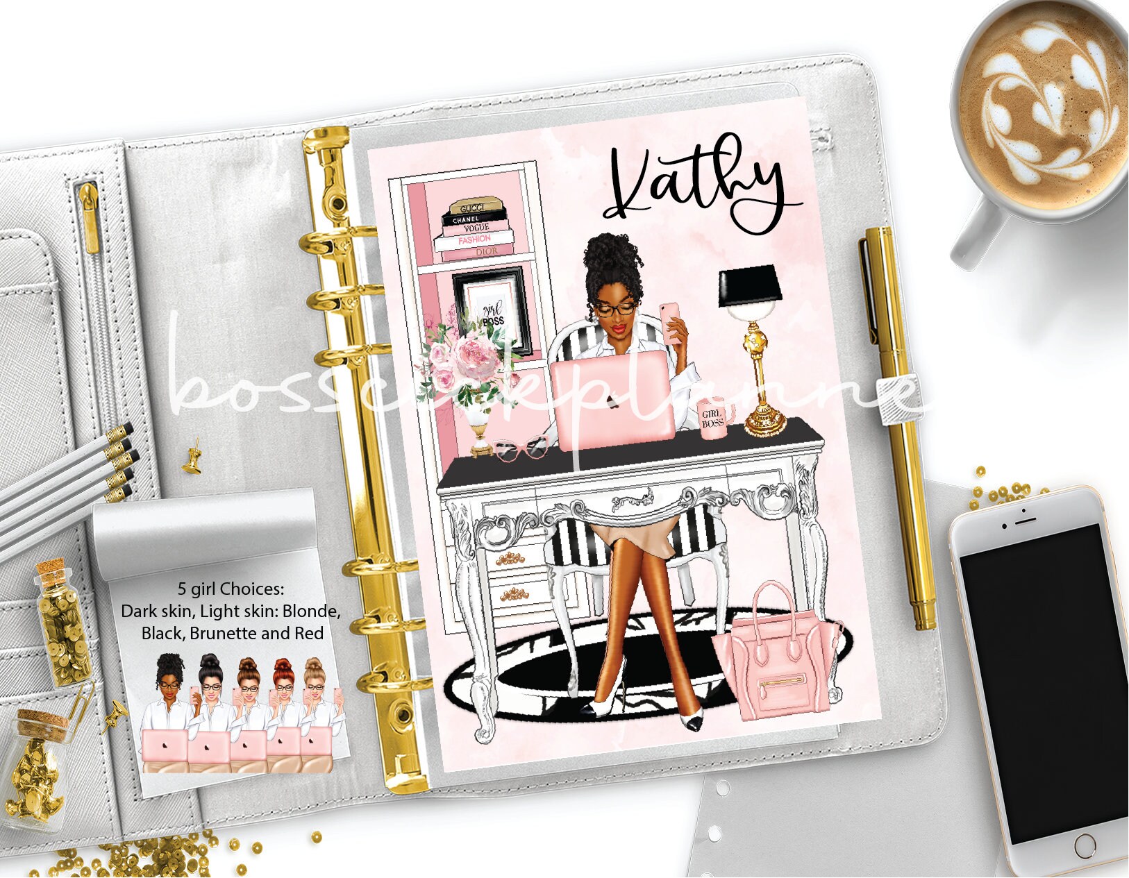 African American Girl Boss Planner Girl Dashboard Boss Babe, Personalized Dashboard, HP Planner Covers, Agenda Inserts Black Girl Boss