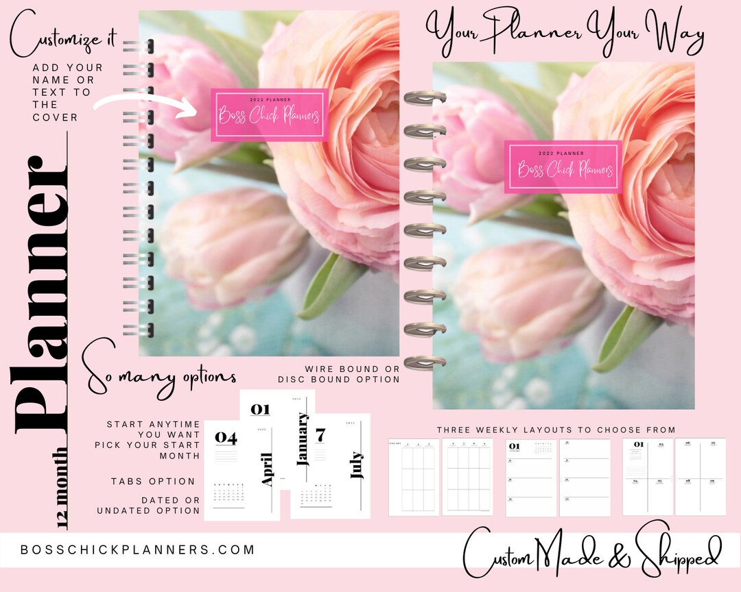 12 Month Planner - Beautiful Floral Print - Choose Start Month, Disc ...
