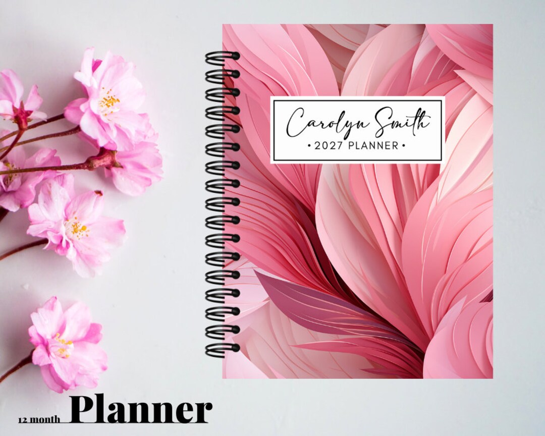 Pink Paper Art 12 Month Planner Choose Start Month, Disc or Wire