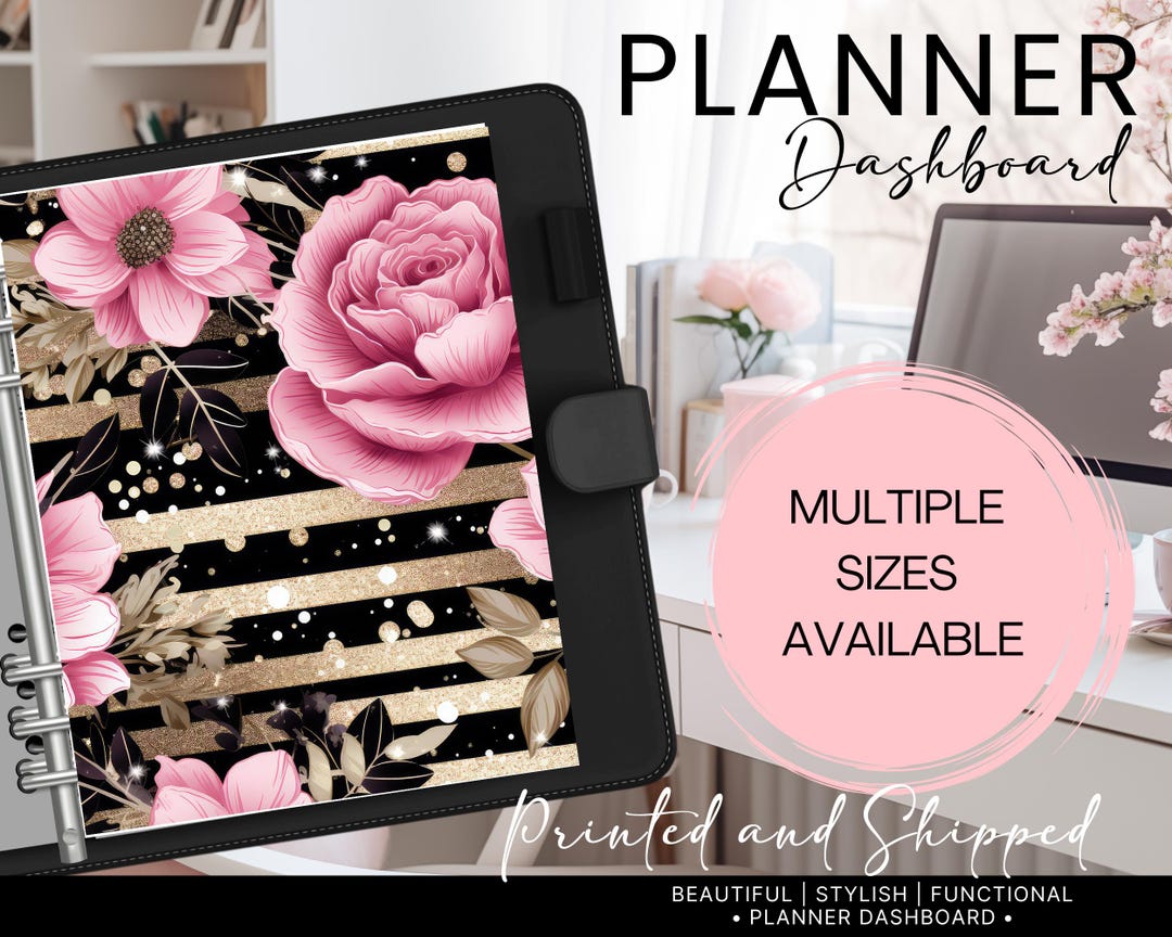 Pink N Gold Roses Stripe Planner Dashboard Insert | Rose Themed Planner ...
