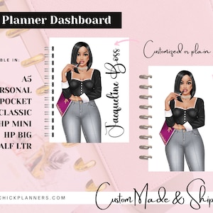 Planner Girl Boss Chick Planner Dashboard, HP Planner Covers, Agenda Inserts - Boss Babe A5 6 Ring Planners 8 Disc Planners Pocket