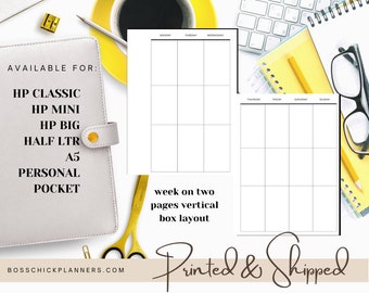 Printed Week on 2 Pages WO2P Vertical Inserts, Undated A5 Half Letter HP Classic Pocket personal size Daily Planner Inserts  - Printed