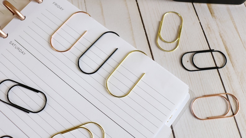 Extra Wide Jumbo Planner Paper Clips | Large PAPERCLIP - Black - Rose Gold - Gold | Planner Accessories | Bookmarks Cute | 2 clips image 7