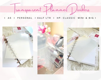 Crystal Clear Transparent Clear Planner Dividers - Sizes for Happy Planner Classic and Big, PM Agenda, A5 and Pocket Planner Inserts, MM