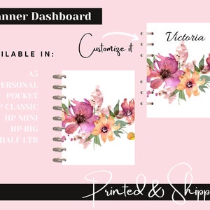 Lovely Floral Planner  Dashboard Covers, Personalized Cover, Happy Planner Covers, Agenda Inserts,  Personalized Dashboard Inserts