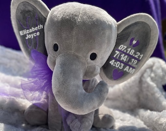 Birth Stat Elephant, Baby Boy/Girl, Newborn Gift, Birth Announcement, Stuffed Animal, Memory Bear, Elephant, Newborn Present, Baby Shower,