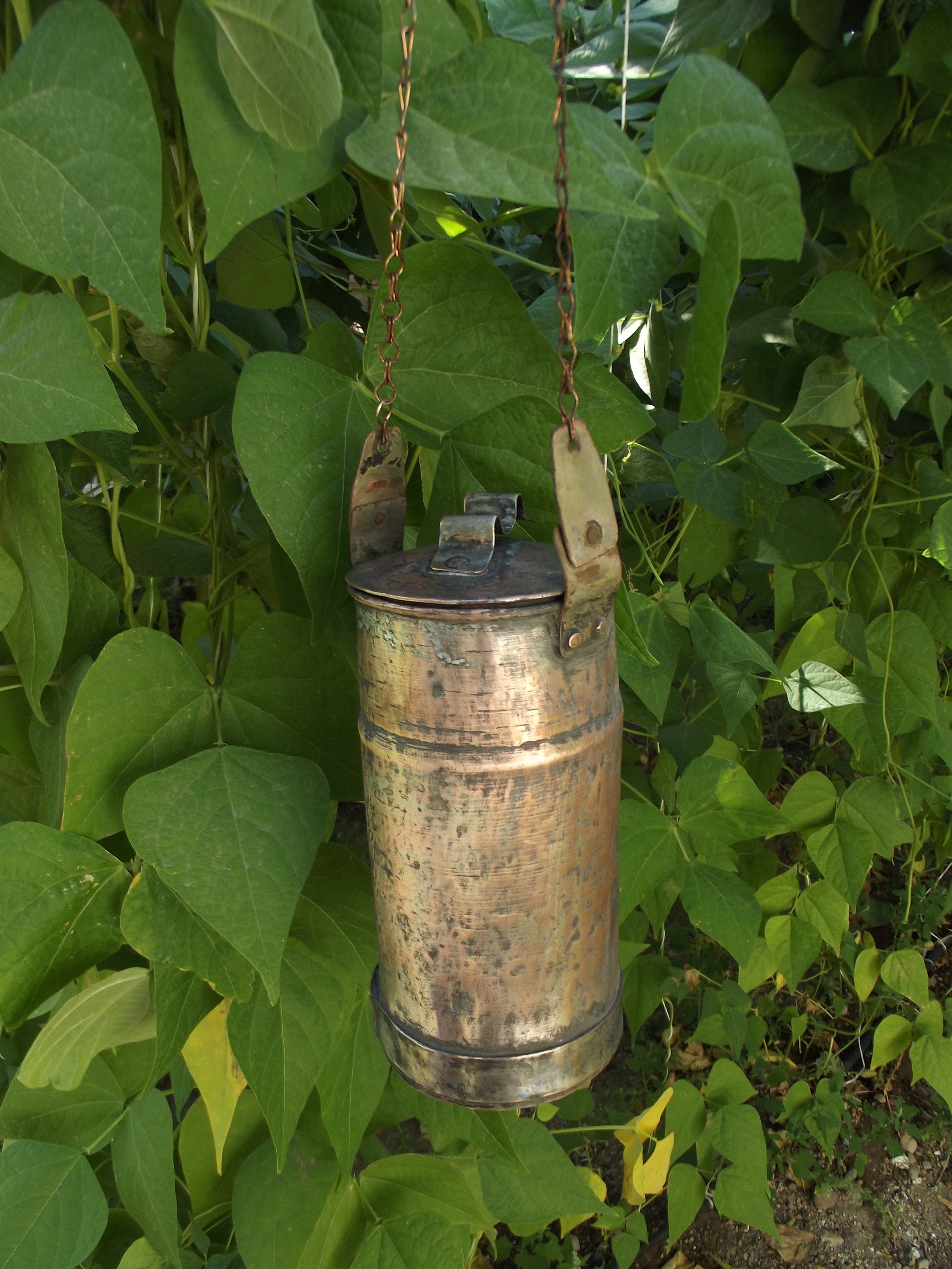 Antique Copper Bucket, Vintage Copper Bucket, Inlaid Copper Bucket