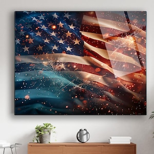 American Flag, Tempered Glass Wall Art, United States Flag, American Outdoor Decor, Extra Large Wall Art, Housewarming Gift,Home Wall Decor