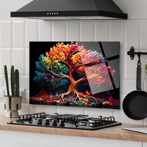 Dosseret de cuisine, couverture arrière de cuisinière, dosseret de poêle en verre trempé, décoration de cuisine, couverture de dessus de cuisinière, cadeau de pendaison de crémaillère, planche à découper