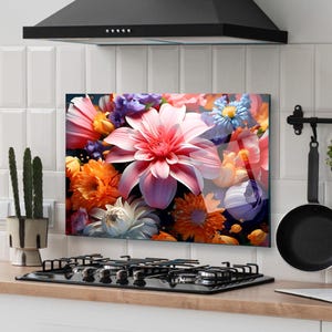 Dosseret de cuisine, couverture arrière de cuisinière, dosseret en verre trempé, décoration de cuisine, couverture de dessus de cuisinière, cadeau de pendaison de crémaillère, cadeau pour elle